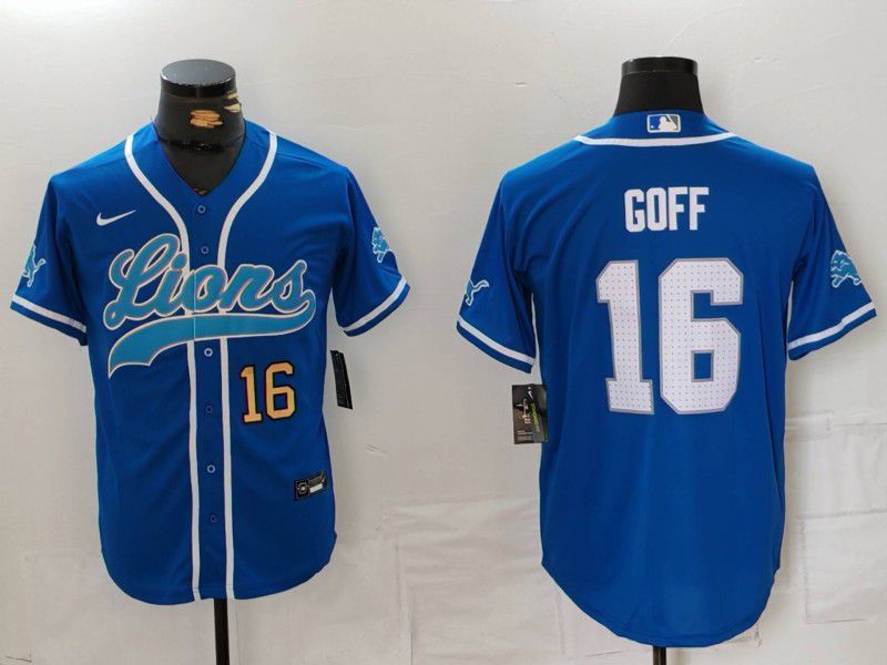 Men Detroit Lions #16 Goff Blue Second generation joint name 2024 Nike Limited NFL Jersey style 8152